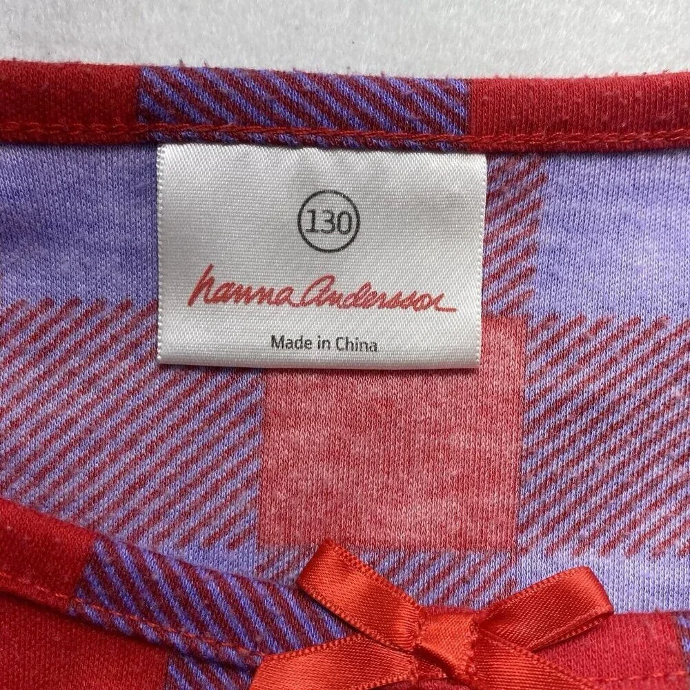 HANNA ANDERSON Girls Flannel Nightgown Size 130/8 Checker Purple Red 92-20‎